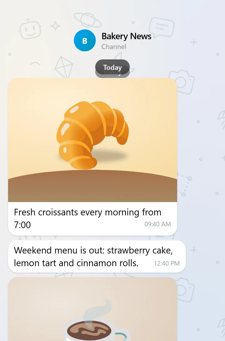 A BotsGram channel with photo posts and the Broadcast message box